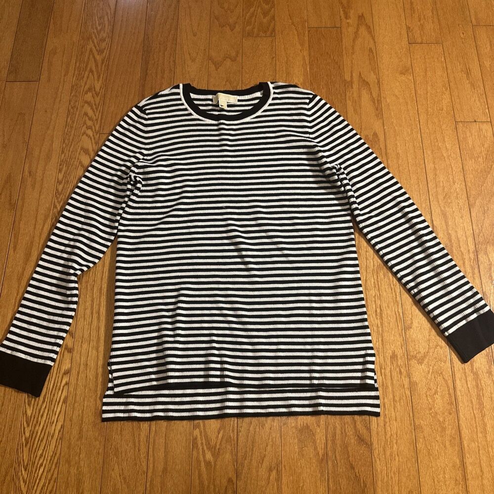 Womens Michael Michael Kors XL  B&W Striped Ribbed Sweater Knit Viscose